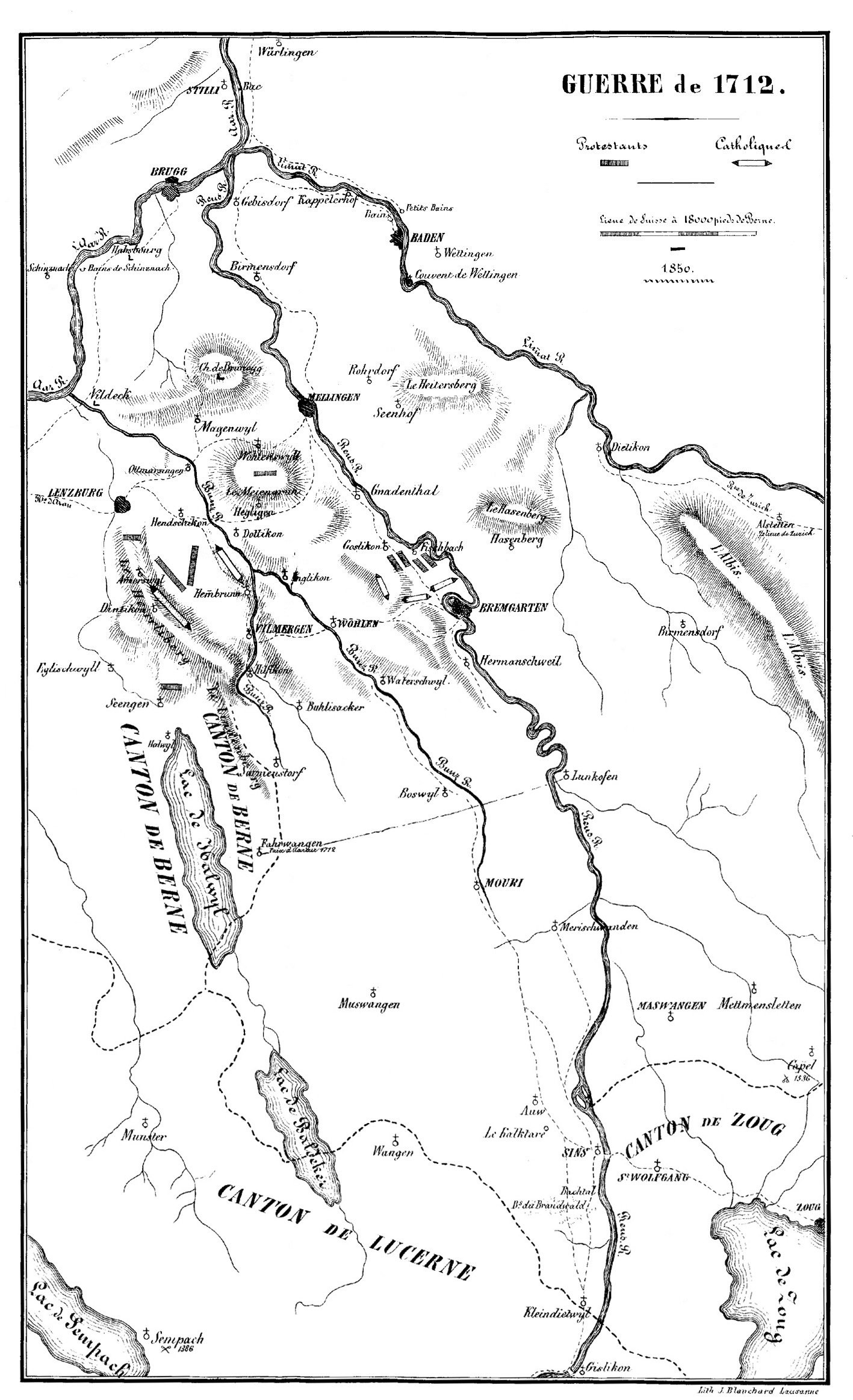 Map of the Second War of Villmergen, 1712