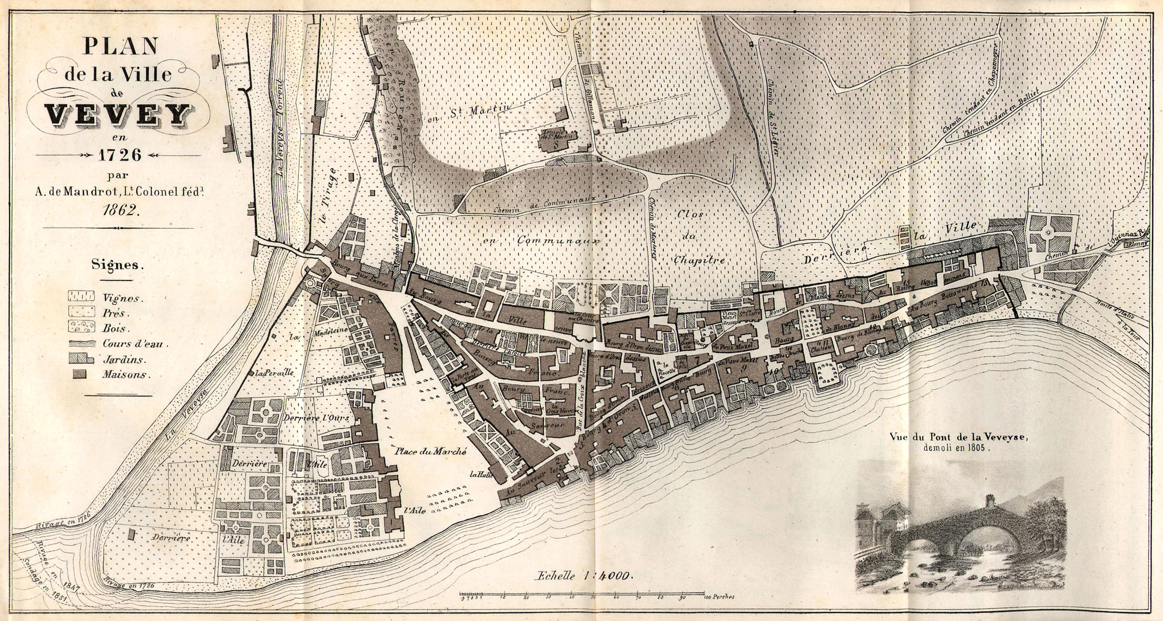 Map of Vevey in 1726